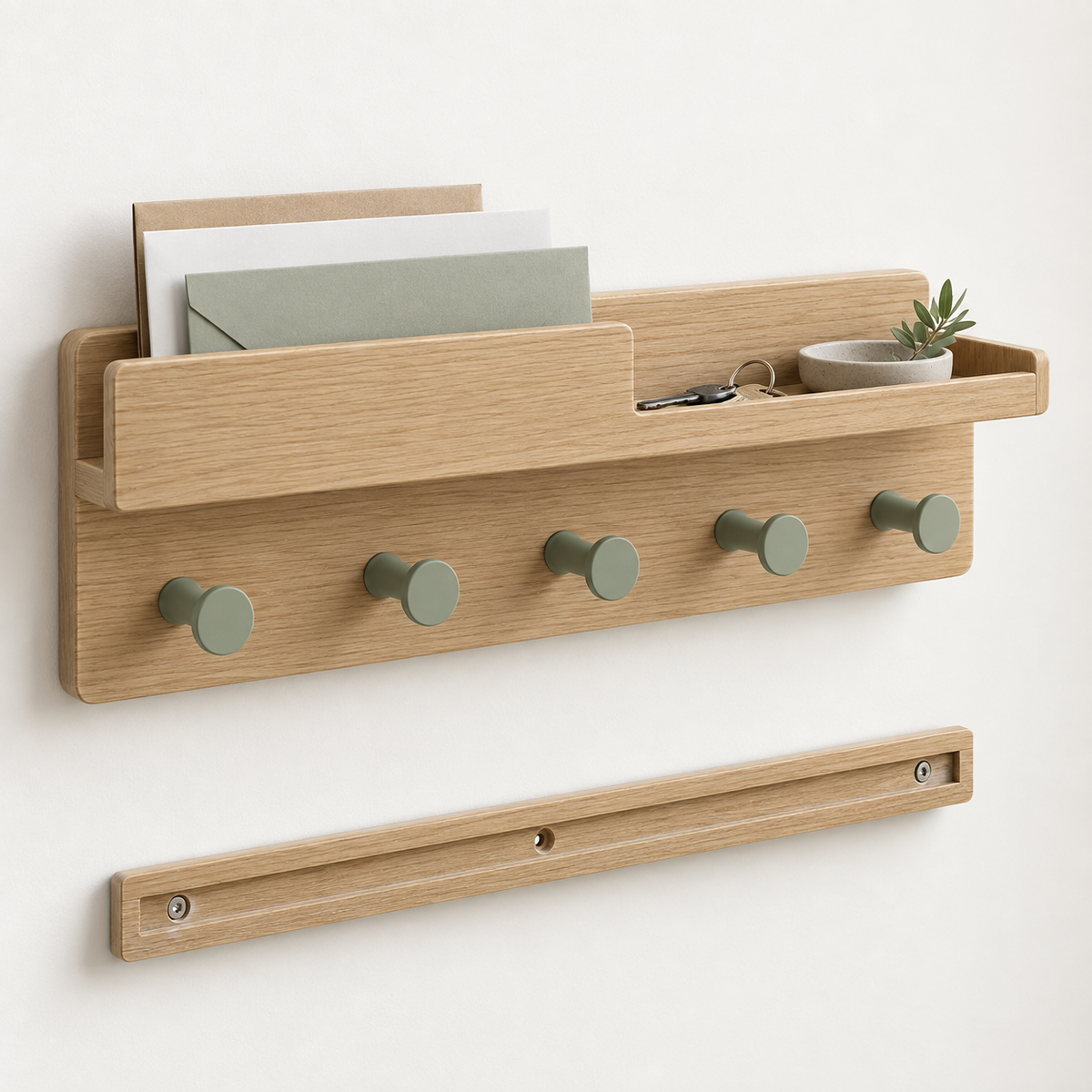 Mirevado Oak Entryway Organizer with Five Hooks construction detail
