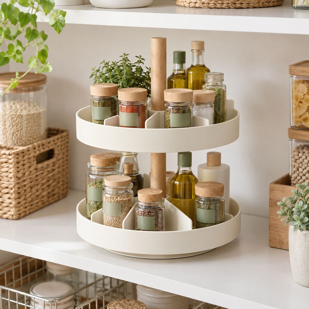 Mirevado Two-Tier Rotating Pantry Organizer home setting