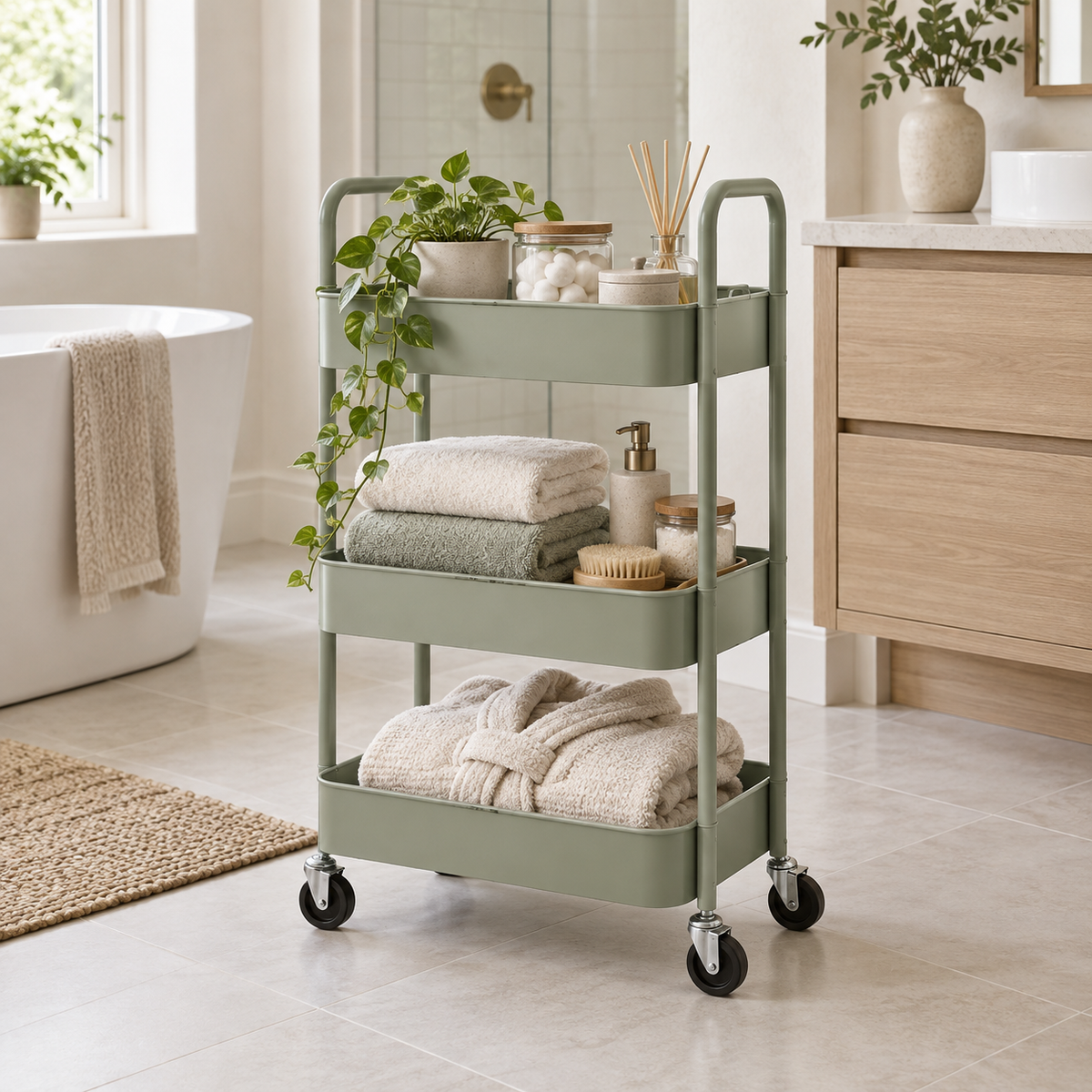 Mirevado Slim Three-Tier Rolling Utility Cart home setting
