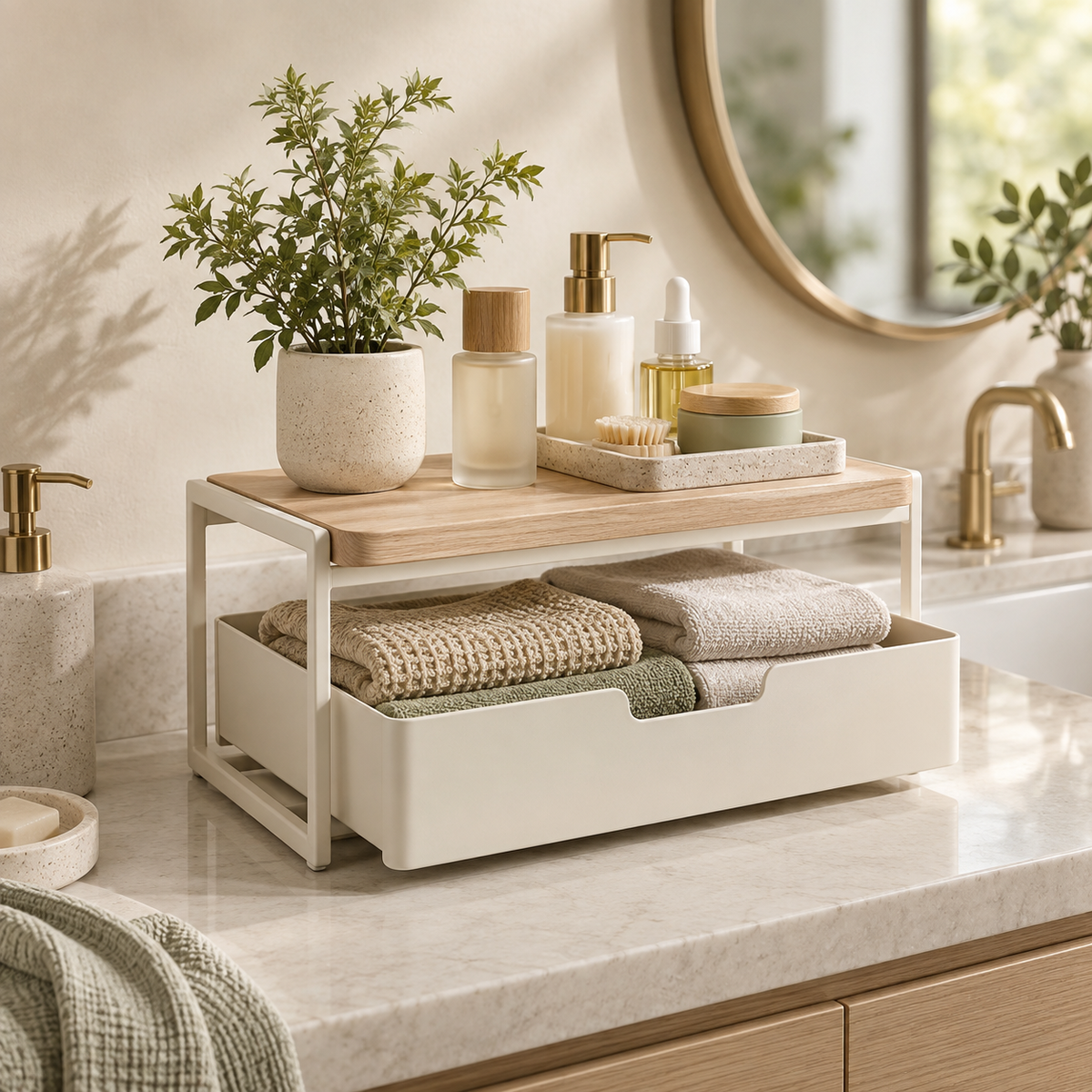 Mirevado Countertop Organizer with Sliding Drawer home setting