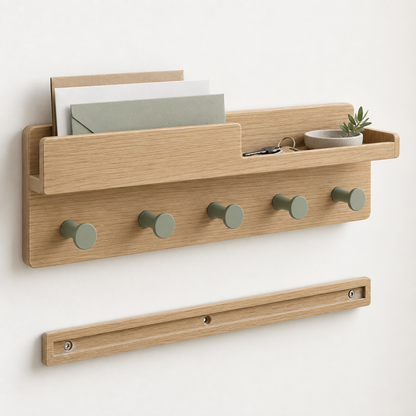 Mirevado Oak Entryway Organizer with Five Hooks construction detail