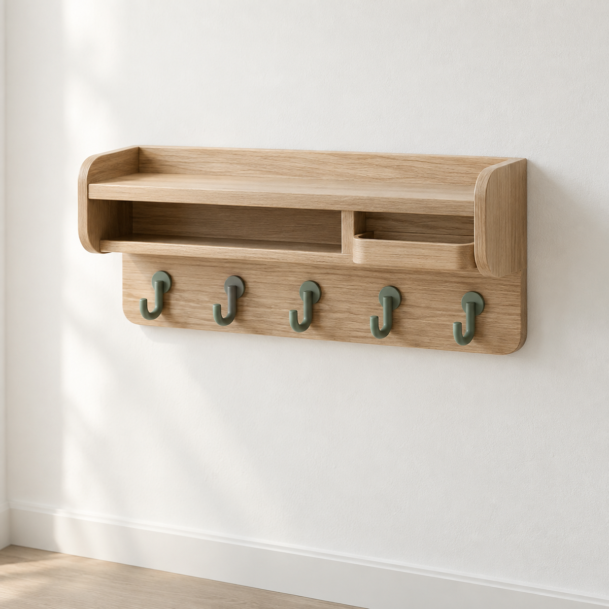 Mirevado Oak Entryway Organizer with Five Hooks product view