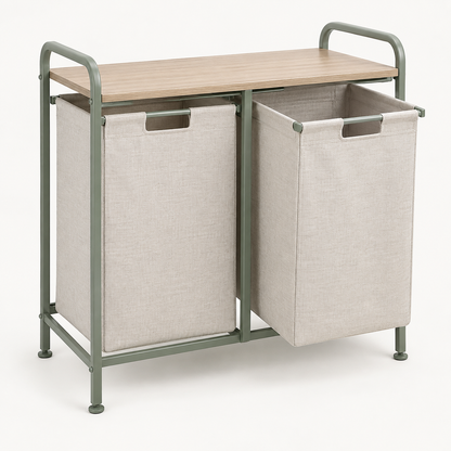Mirevado Double Laundry Sorter with Oak Shelf construction detail