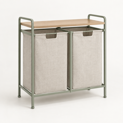 Mirevado Double Laundry Sorter with Oak Shelf product view